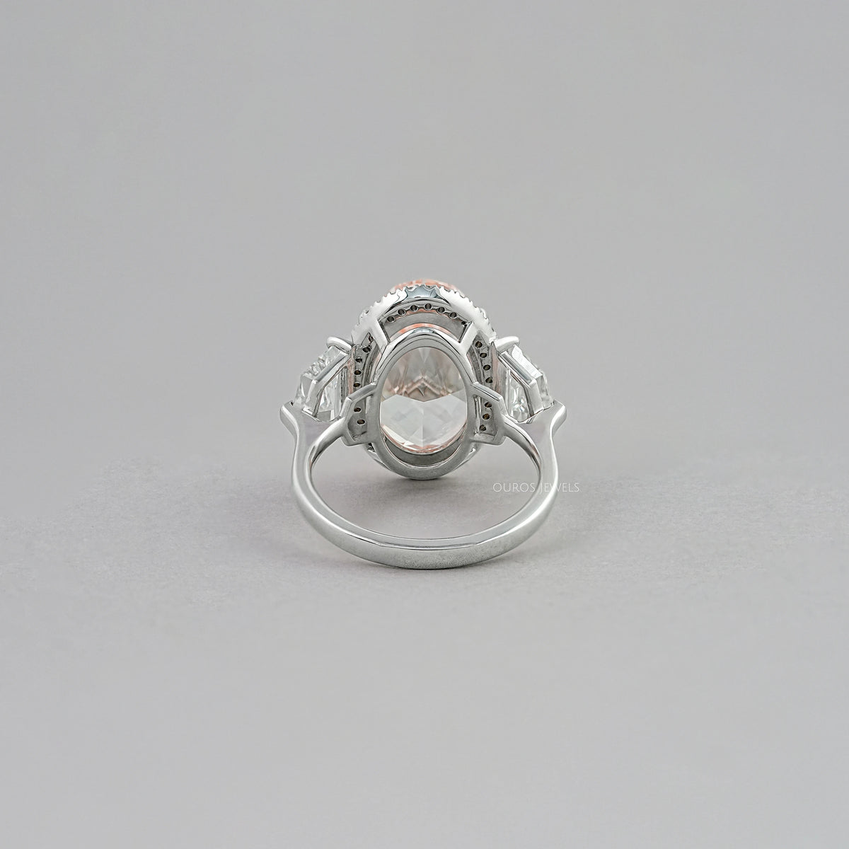 Intense Pink Oval Three Stone Engagement Ring Ring