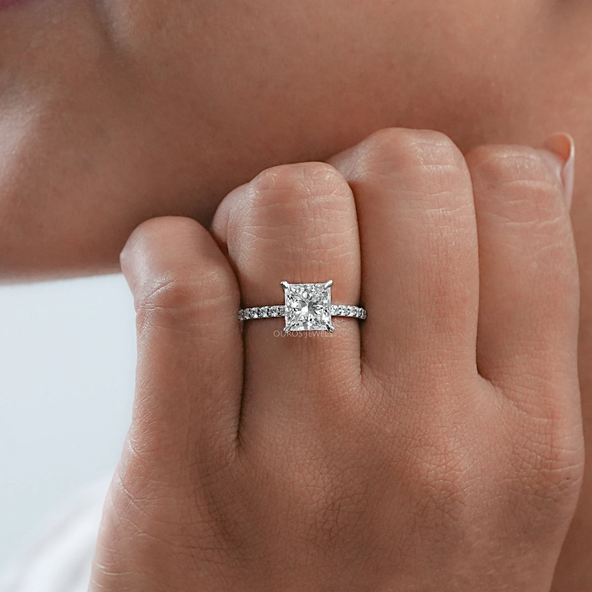 Princess Diamond Solitaire Accent Engagement Ring Rings
