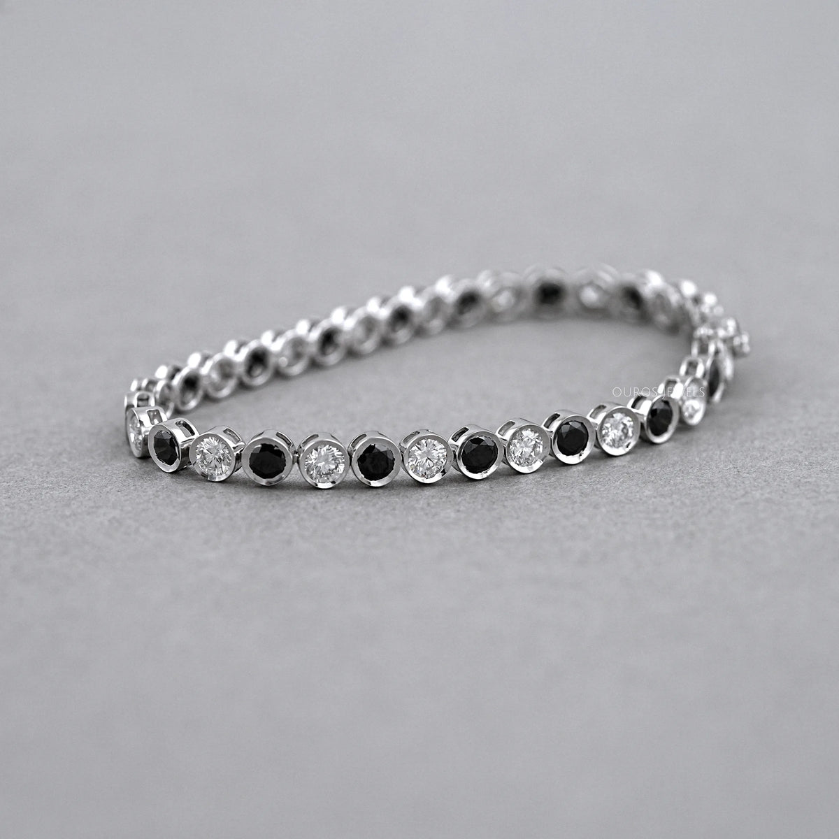 Alternative Bezel Set Round Cut Black Diamond Bracelet Rings