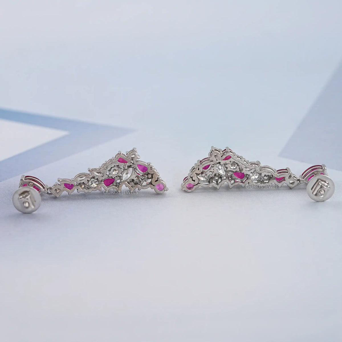 Ruby Pear Gemstone Cluster Dangle Earrings