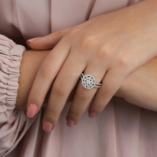Cluster Round Cut Diamond Halo Engagement Ring