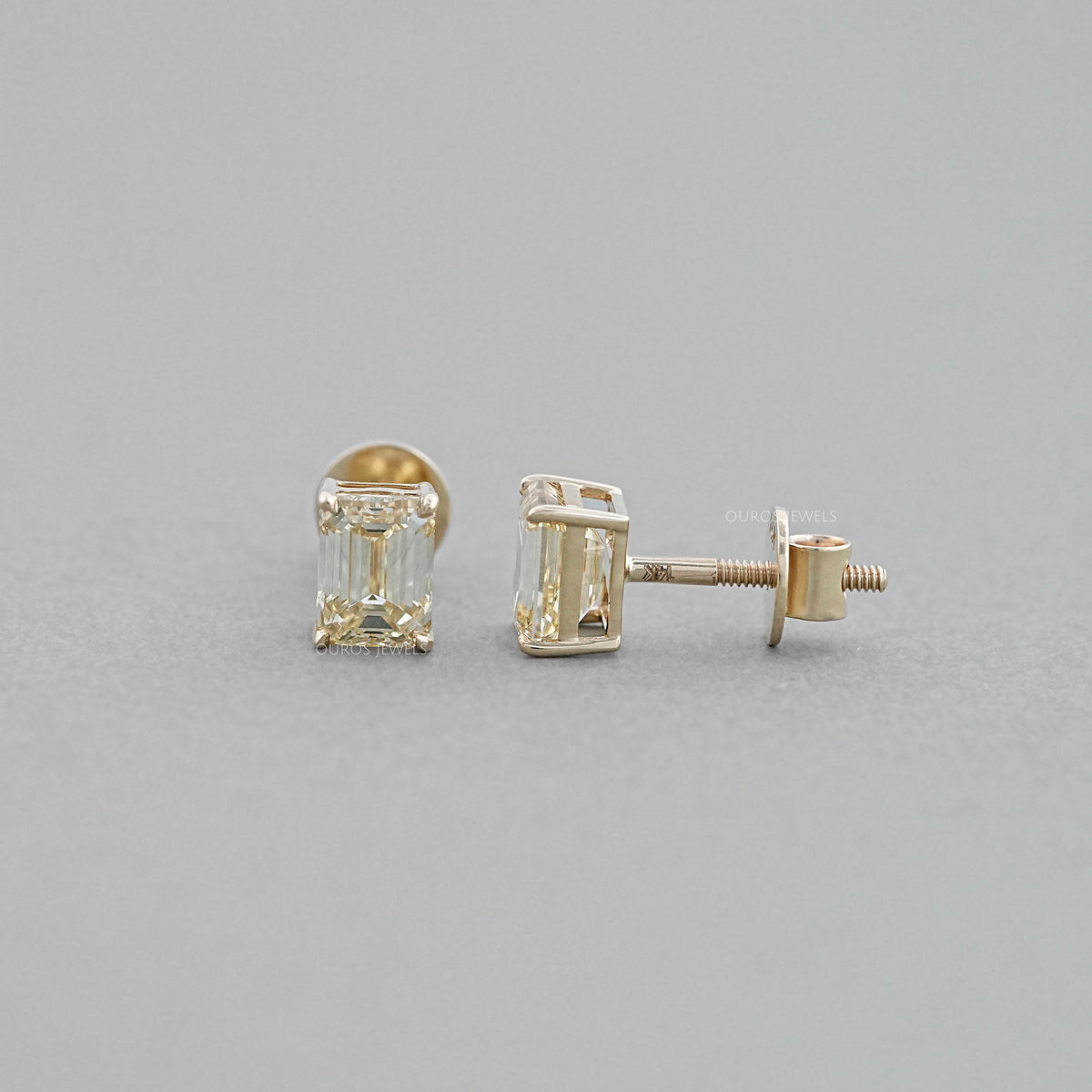 Yellow Emerald Cut Lab Diamond Stud Earrings Earrings