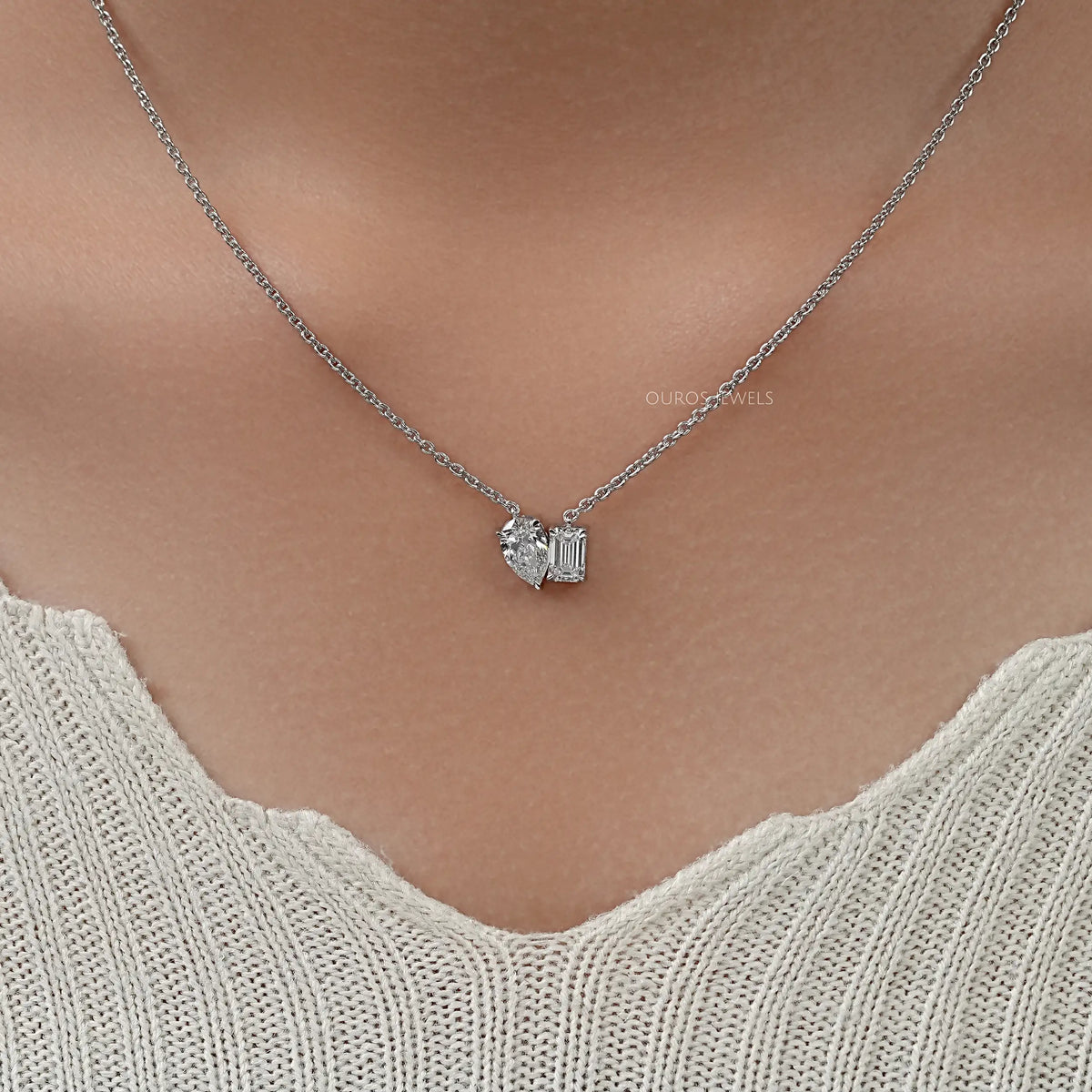 Pear And Emerald Lab Diamond Toi Moi Pendant Necklaces