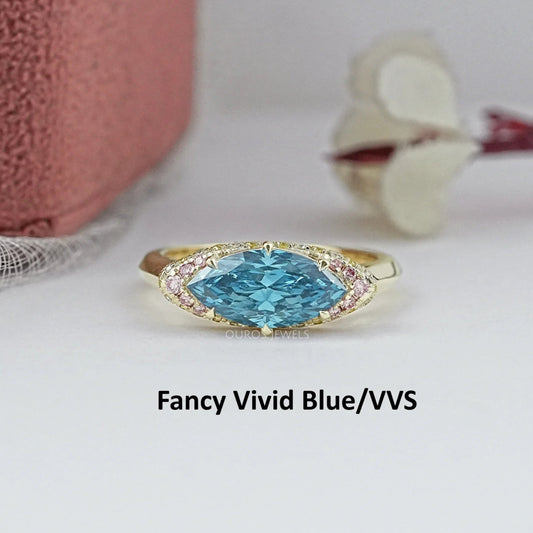 East West Marquise Lab Diamond Hidden Halo Ring Ring