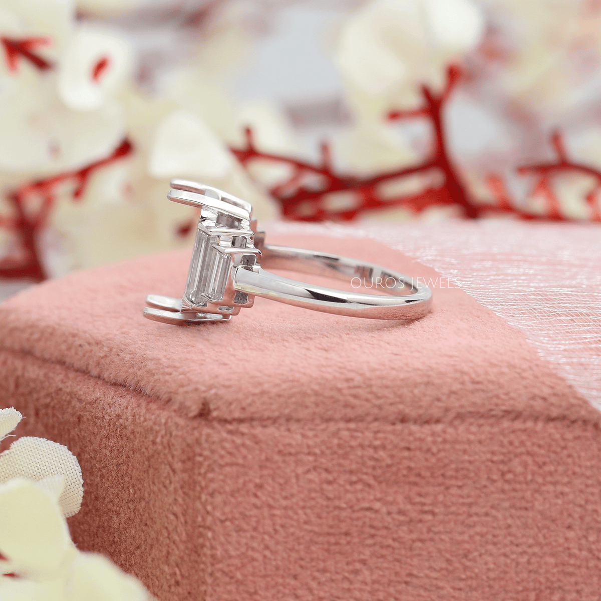 Five Stone Emerald Cut Semi Mount Wedding Ring