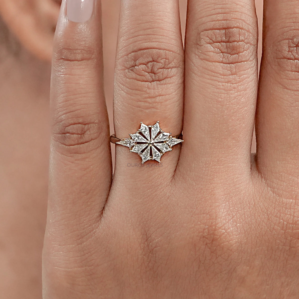 Kite Cut Lab Diamond Floral Engagement Ring Rings