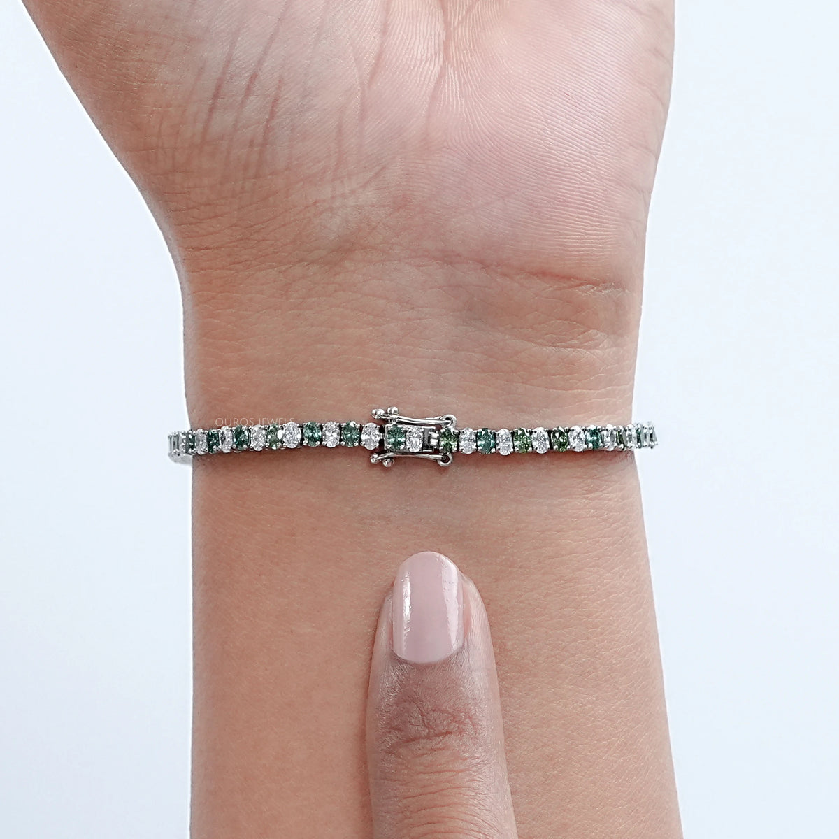 Green Oval Lab Diamond Tennis Bracelet