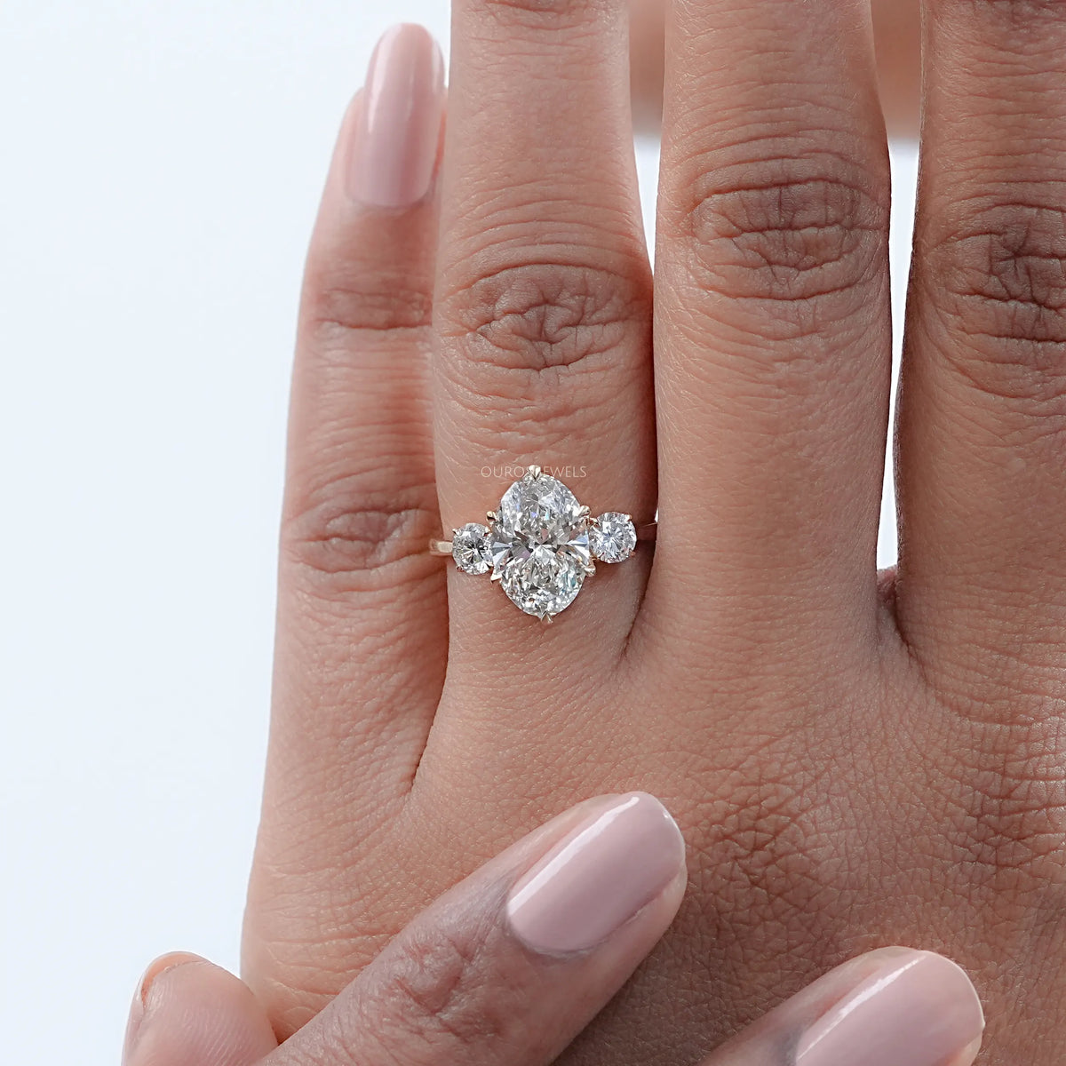 Three Stone Oval Cut Lab Grown Diamond Engagement Ring Ring
