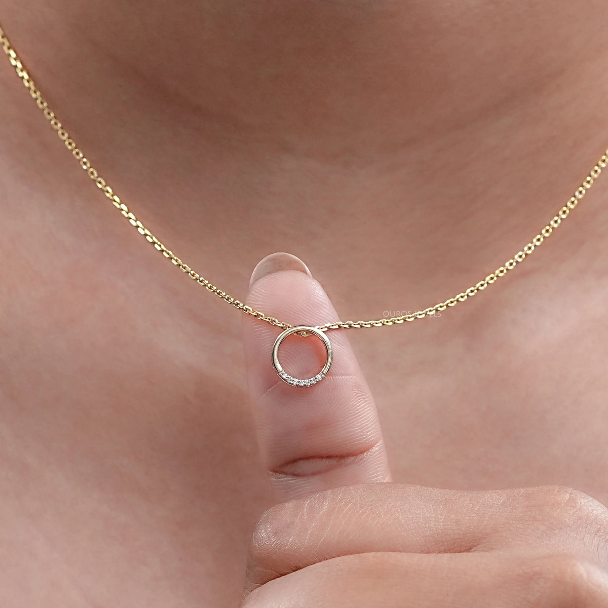 Open Circle Round Lab Diamond Pendant Necklaces