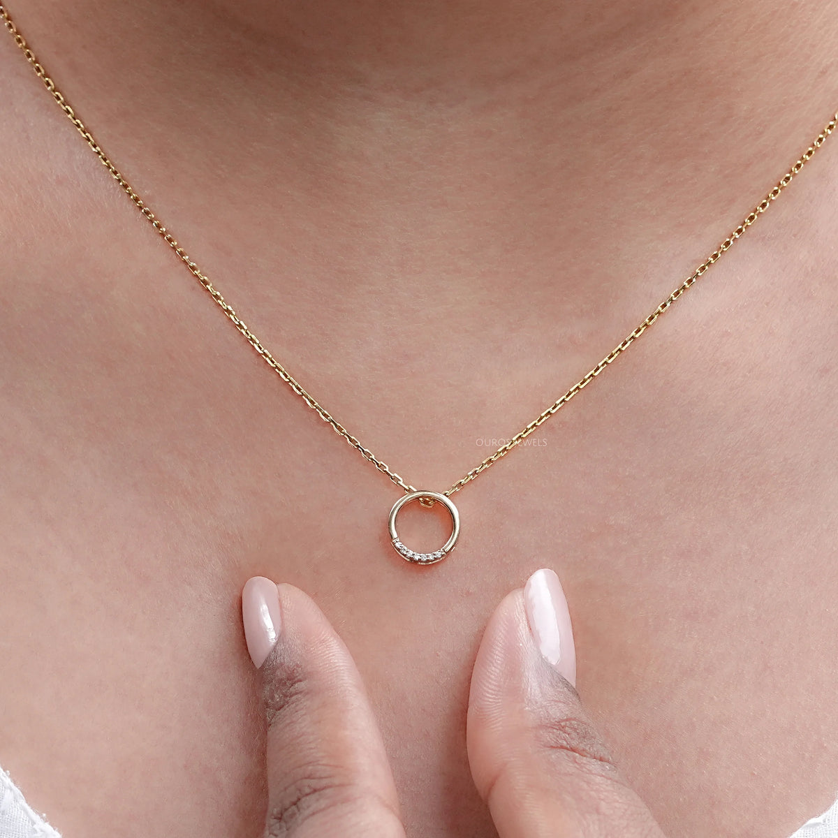 Open Circle Round Lab Diamond Pendant Necklaces