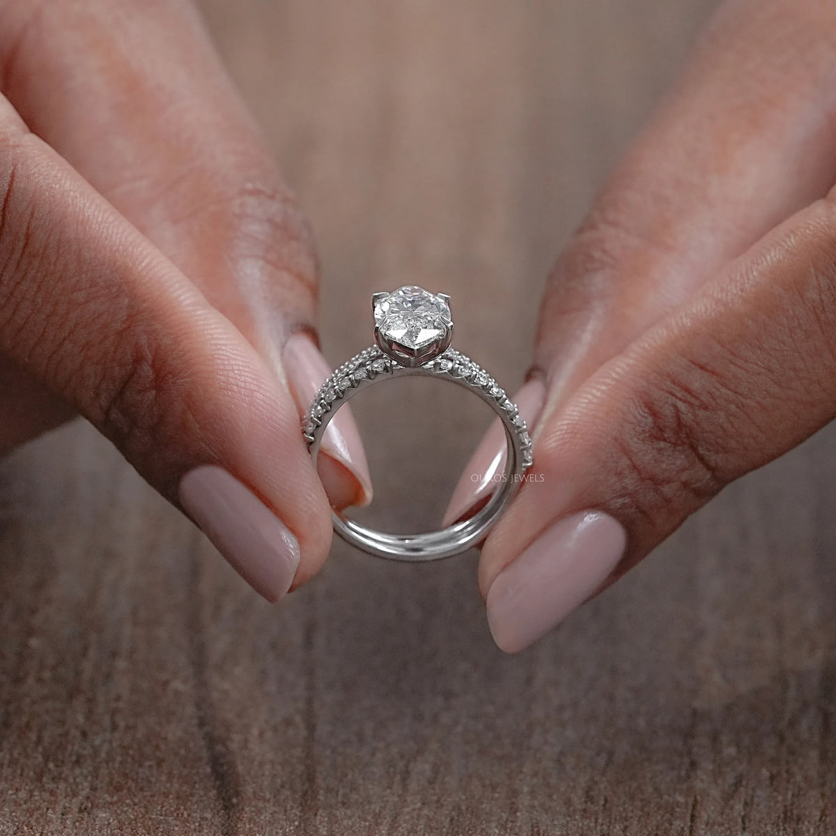 Marquise Lab Diamond Solitaire Accent Bridal Ring Set Rings