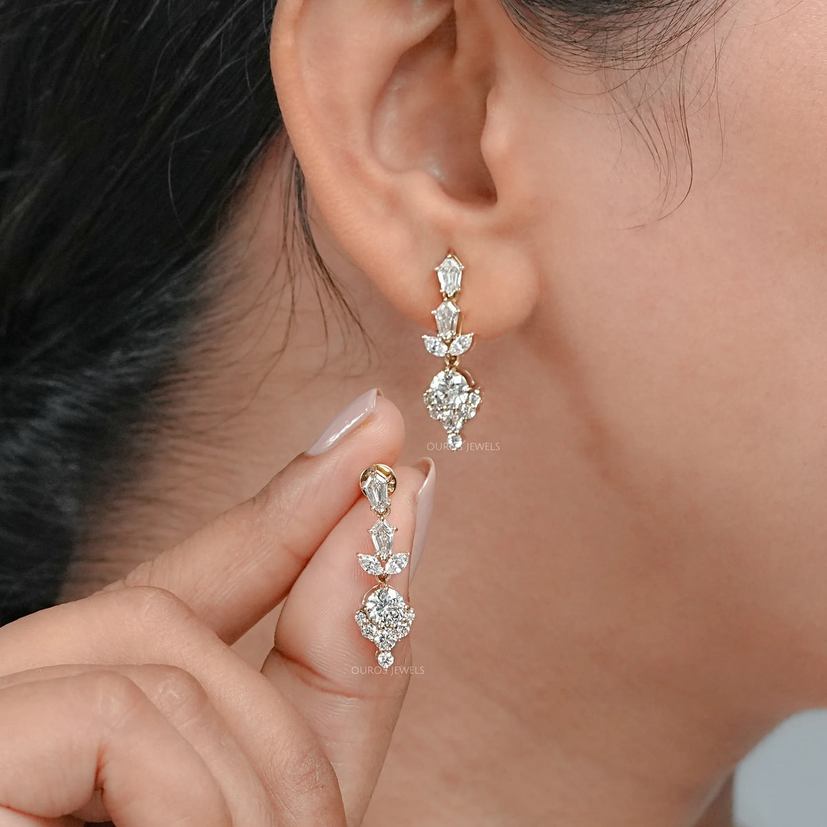 Multi Diamond Dangle Earring