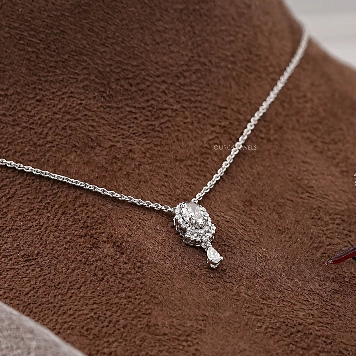 Olive Oval Lab Diamond Halo Pendant Necklaces