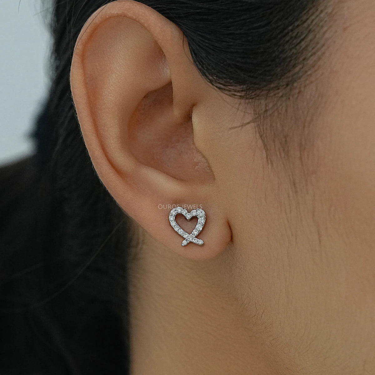 Open Heart Shape Round Diamond Stud Earrings Earrings