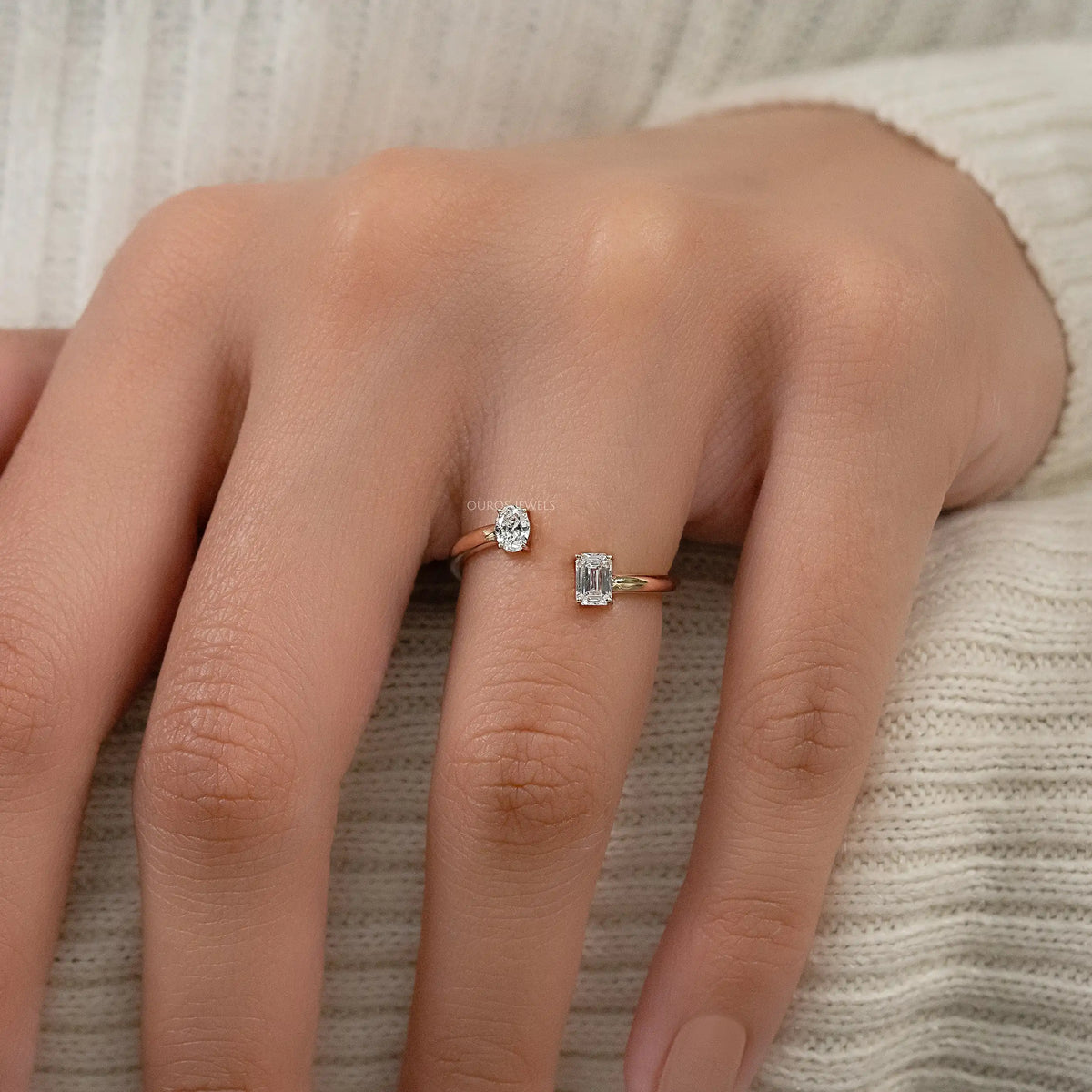 Two Stone Lab Diamond Open Cuff Ring Ring