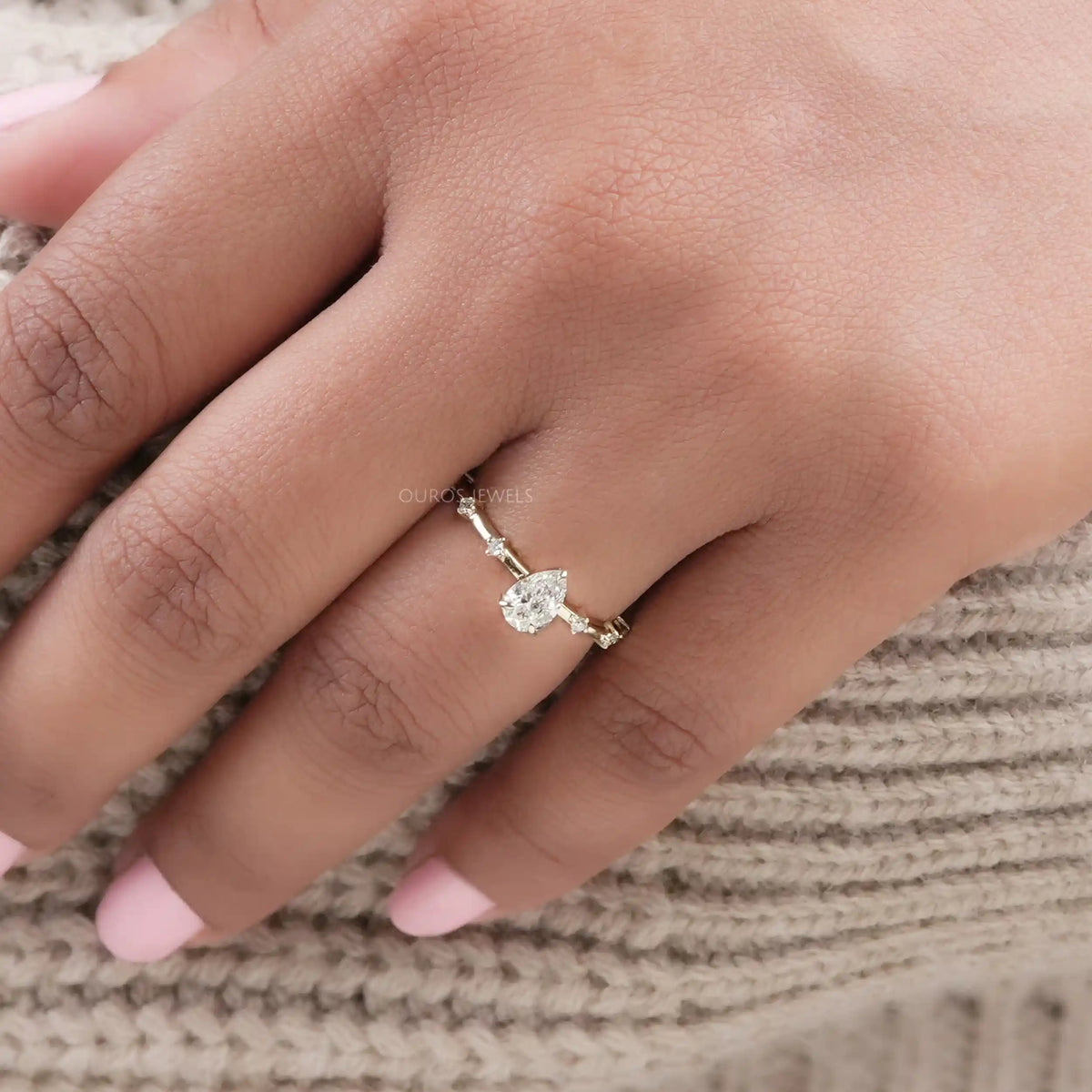 Pear Cut Lab Grown Accent Diamond Engagement Ring