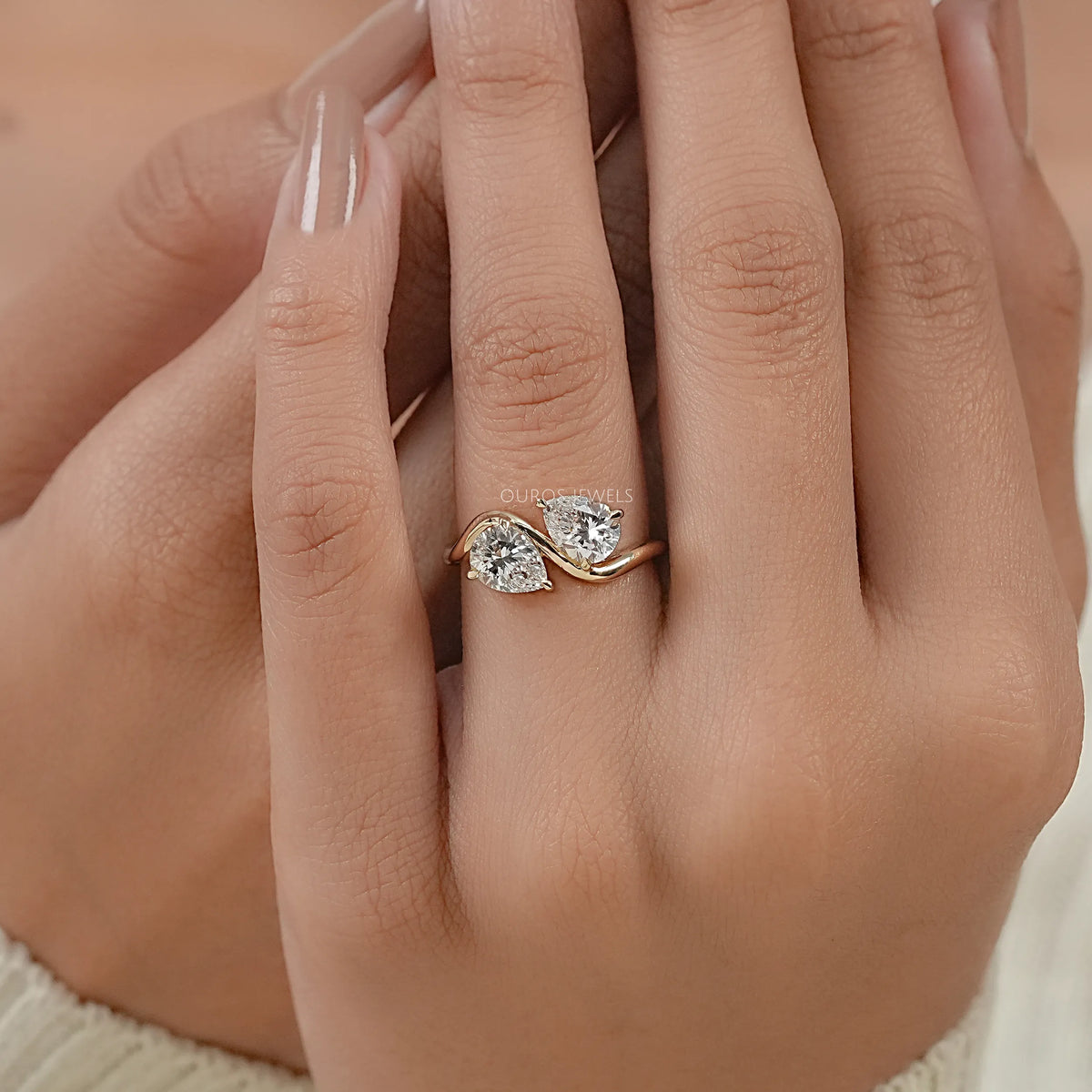 Two Stone Pear Diamond Wave Engagement Ring Ring