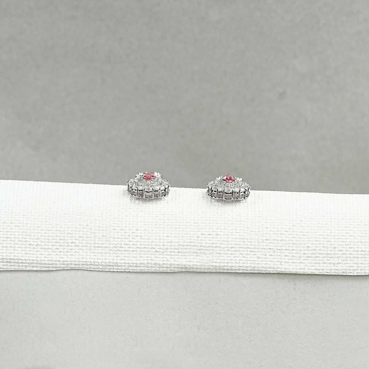Pink Diamond Double Halo Pear Dangle Earrings Earrings