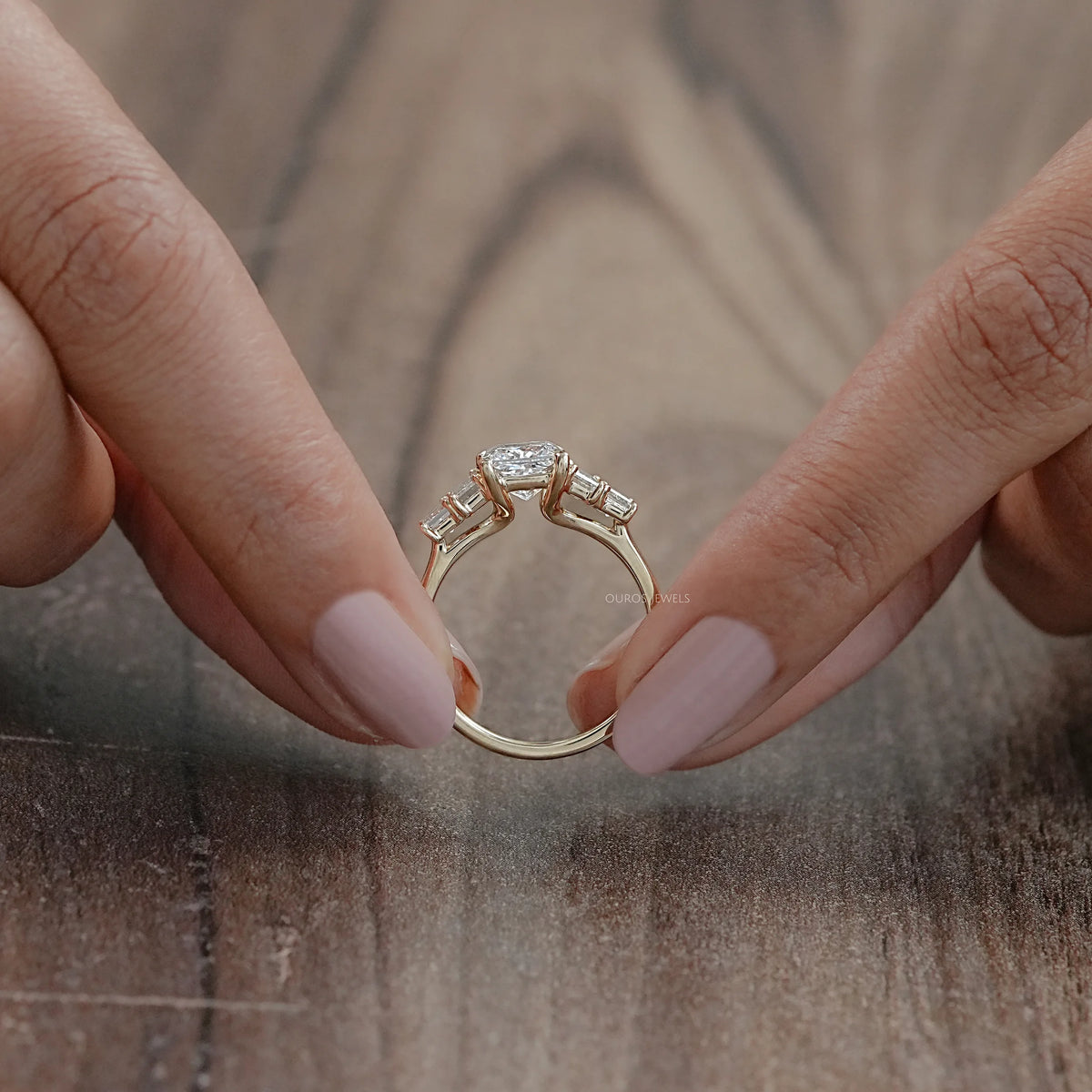 Princess And Baguette Diamond Five Stone Engagement Ring Rings