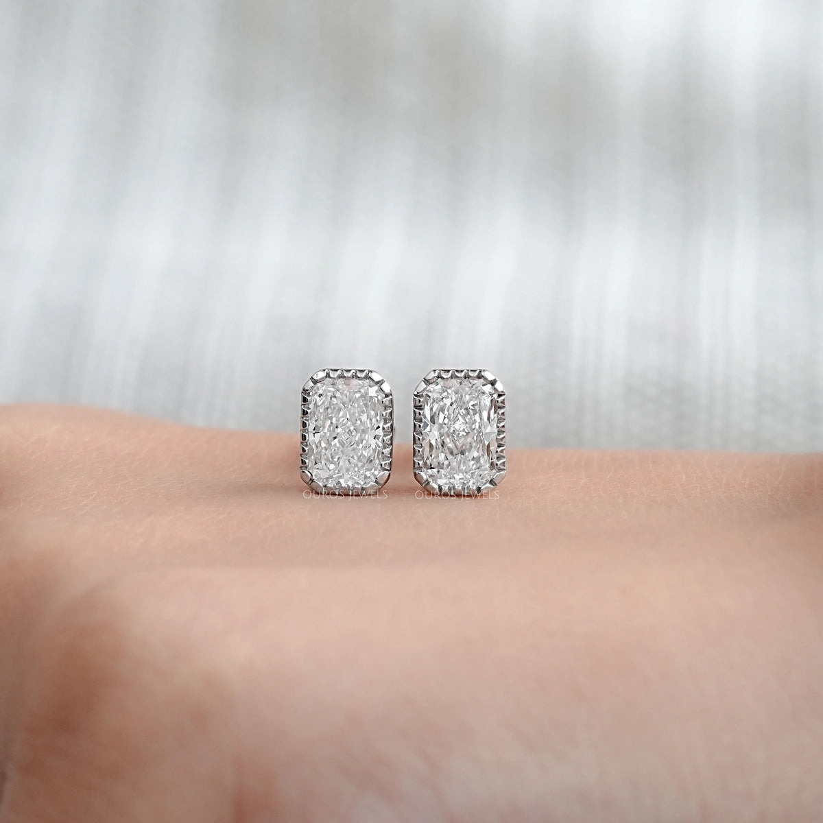 Radiant Lab Diamond Milgrain Set Stud Earrings Earrings