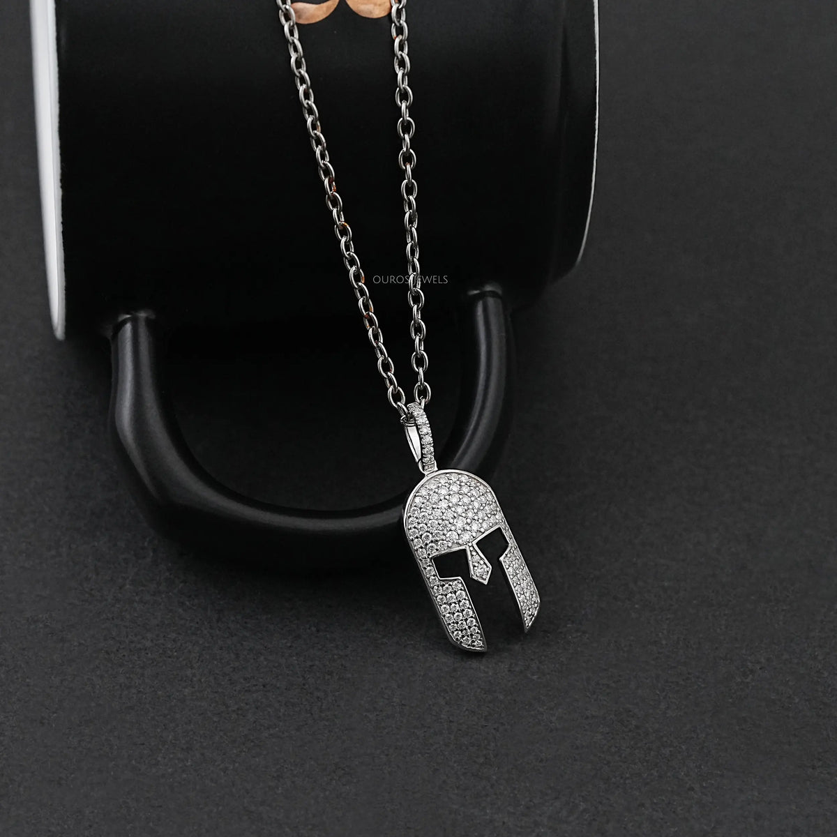 Spartan Mask Round Diamond Pendant Necklaces