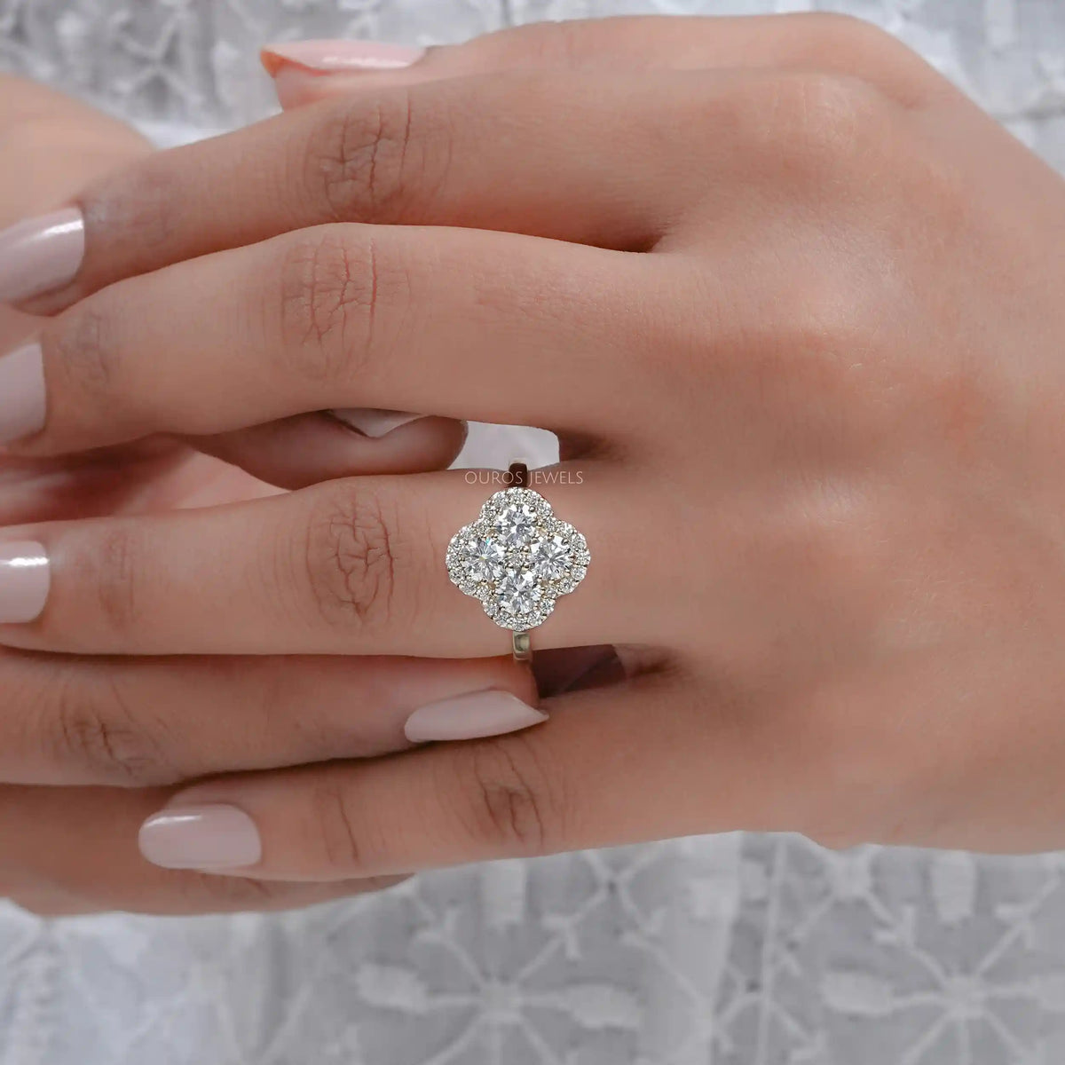 Halo Flower Shape Round Lab Diamond Anniversary Ring Ring