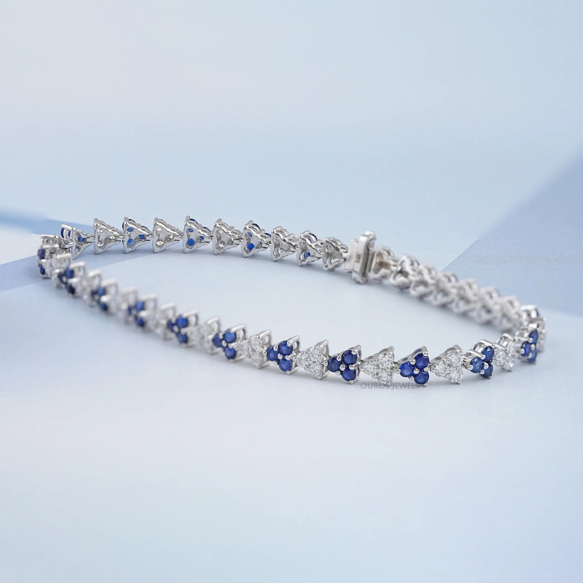 Three Stone Sapphire Round Cut Link Bracelet