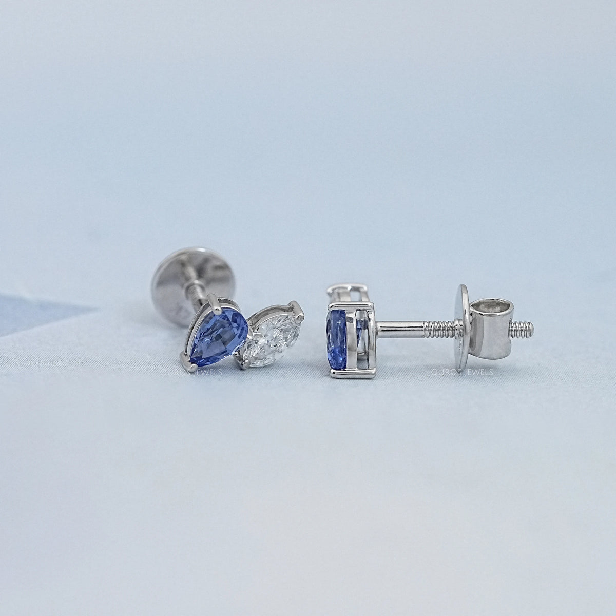 Two Stone Sapphire Pear And Marquise Diamond Stud Earrings Earrings