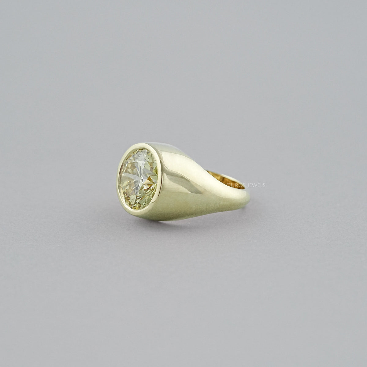 Fancy Yellow Round Diamond Bezel Set Signet Ring Ring