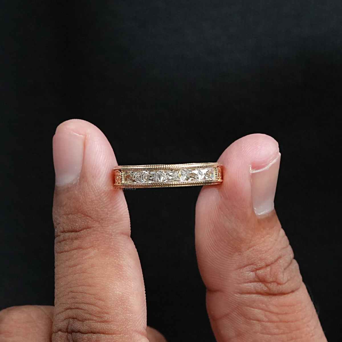 French Baguette Cut Lab Diamond Wedding Band For Men's Rings