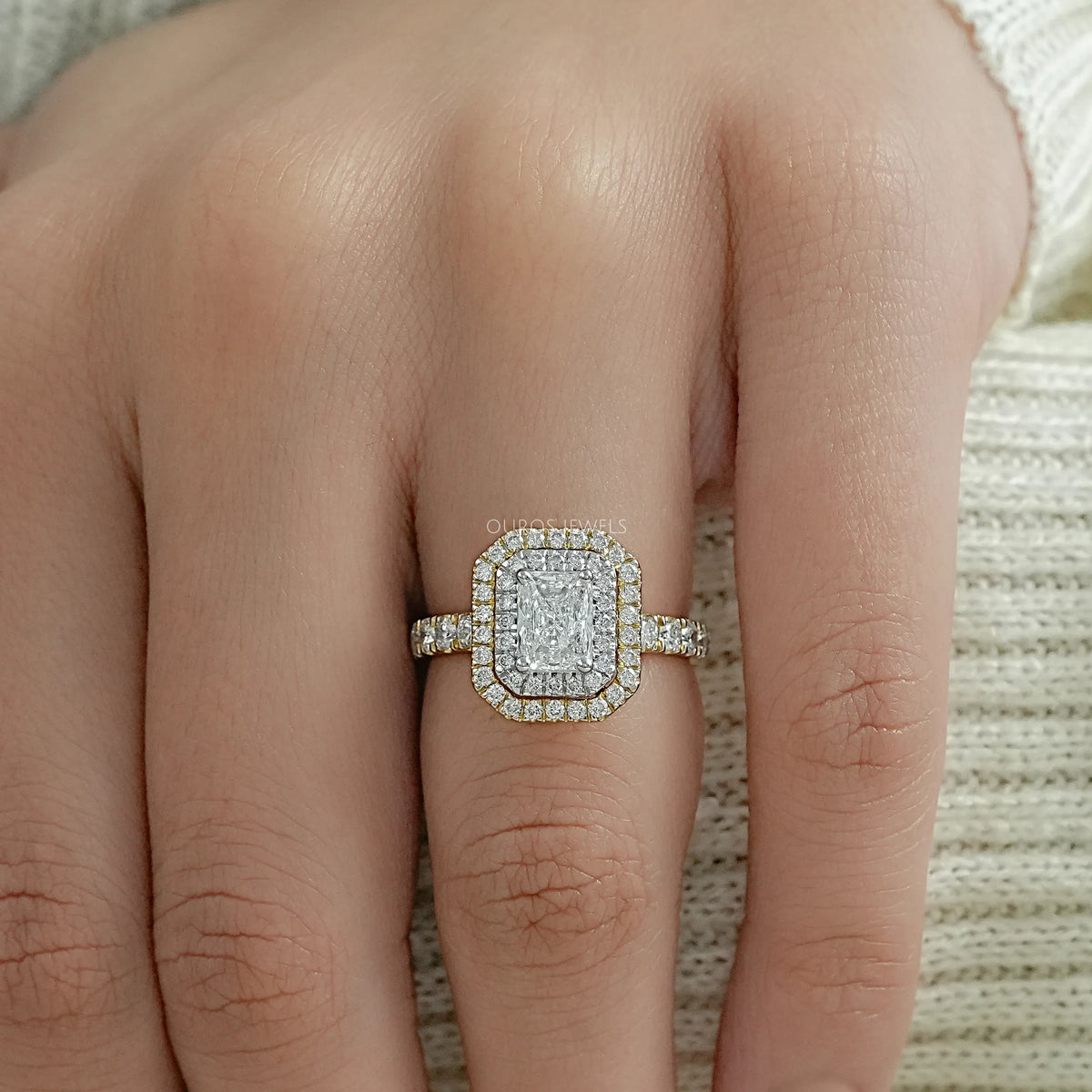 Radiant Cut Double Halo Solitaire Accent Engagement Ring Rings