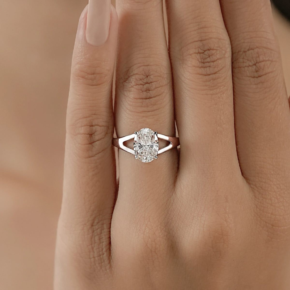 Oval Diamond Solitaire Split Shank Engagement Ring Ring