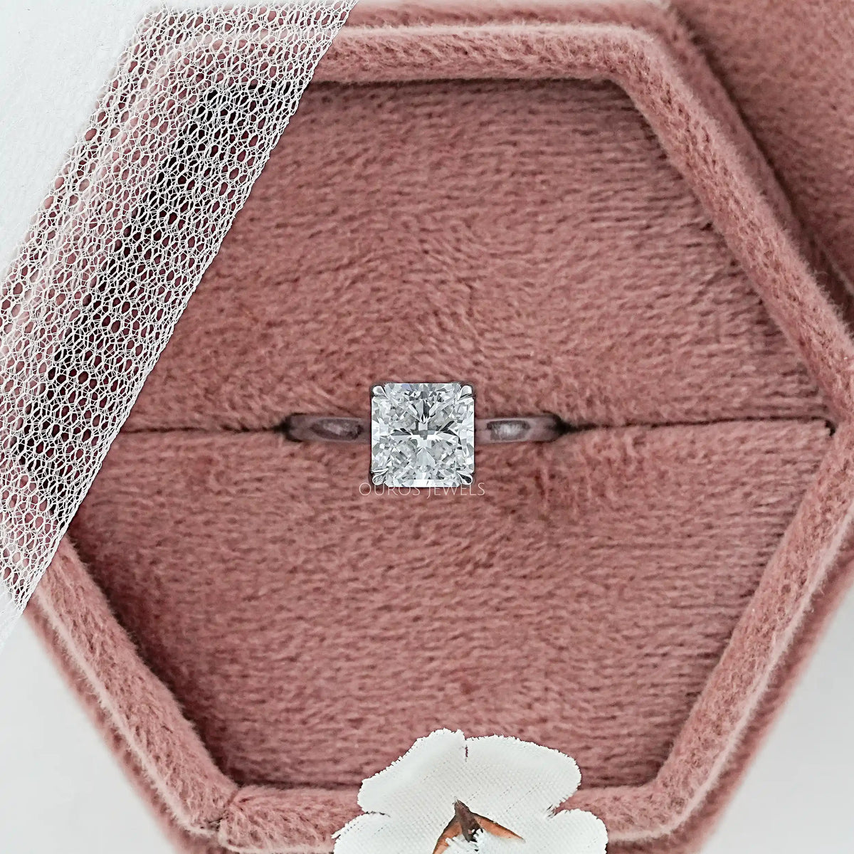 Square Radiant Cut Tulip Set Hidden Halo Ring Ring