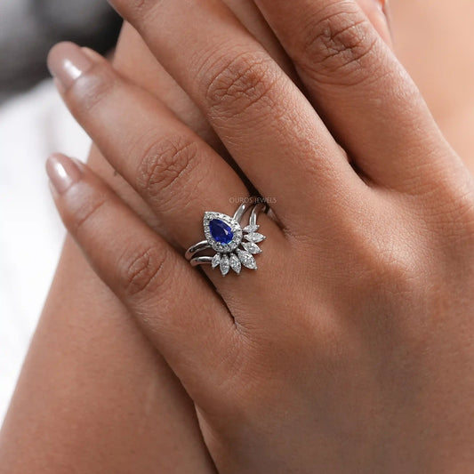 Sapphire Pear Curved Wedding Ring