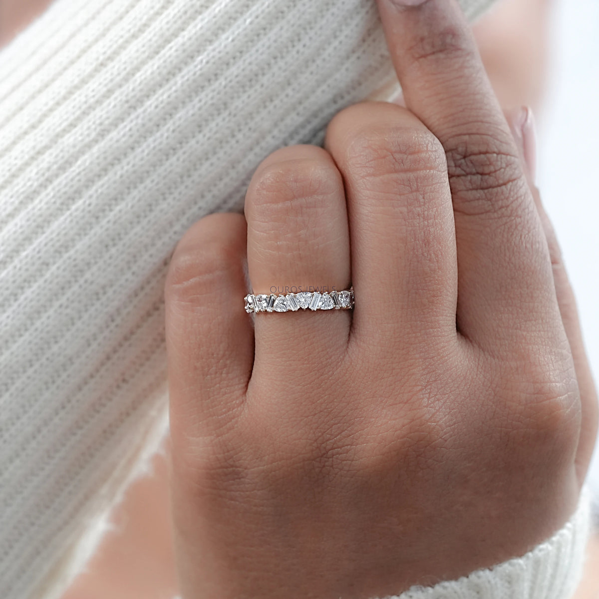 Multi Shape Lab Diamond Wedding Band Ring