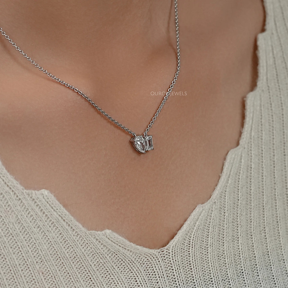 Pear And Emerald Lab Diamond Toi Moi Pendant Necklaces