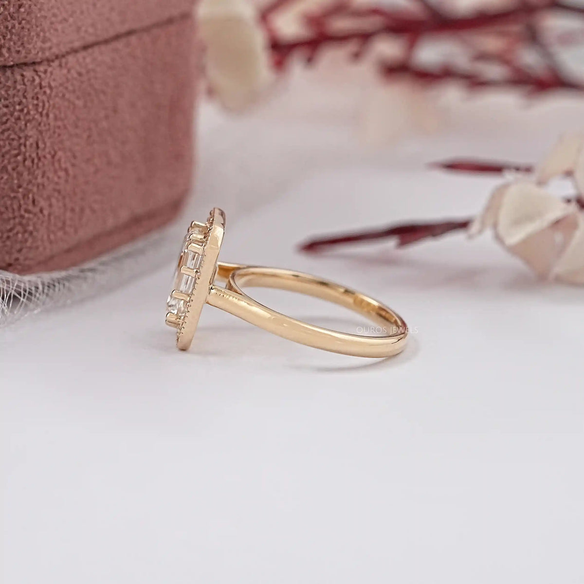 Emerald Diamond Engagement Ring - Baguette Halo Settings Rings