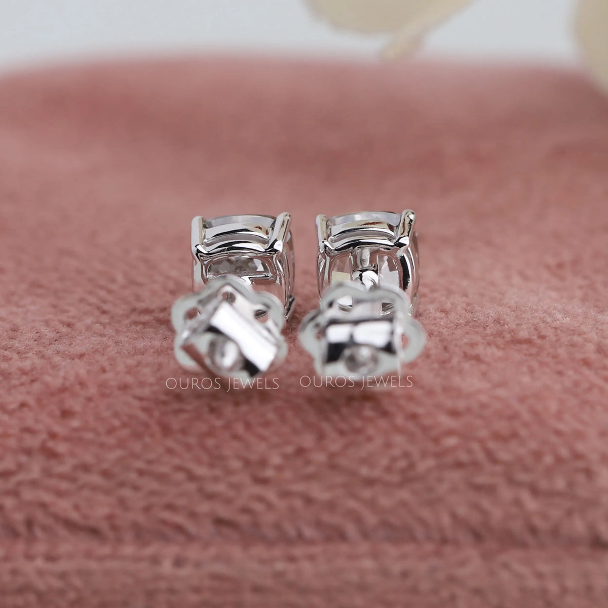 Olive Cushion Cut Solitaire Diamond Stud Earrings