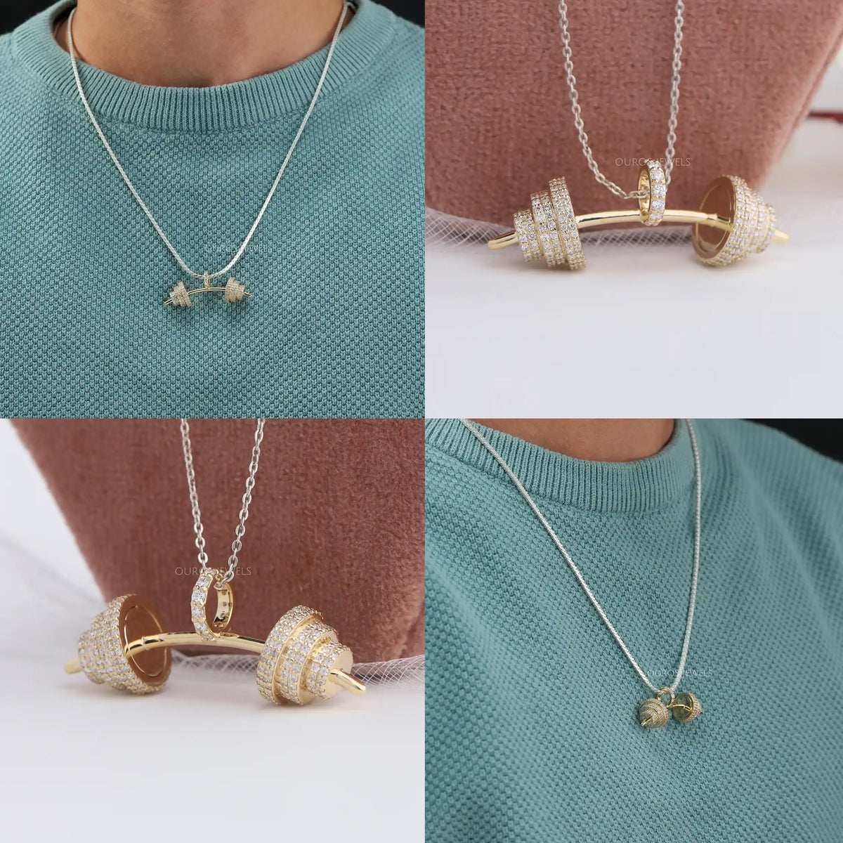 Round Cut Lab Grown Diamond Dumbbell Pendant