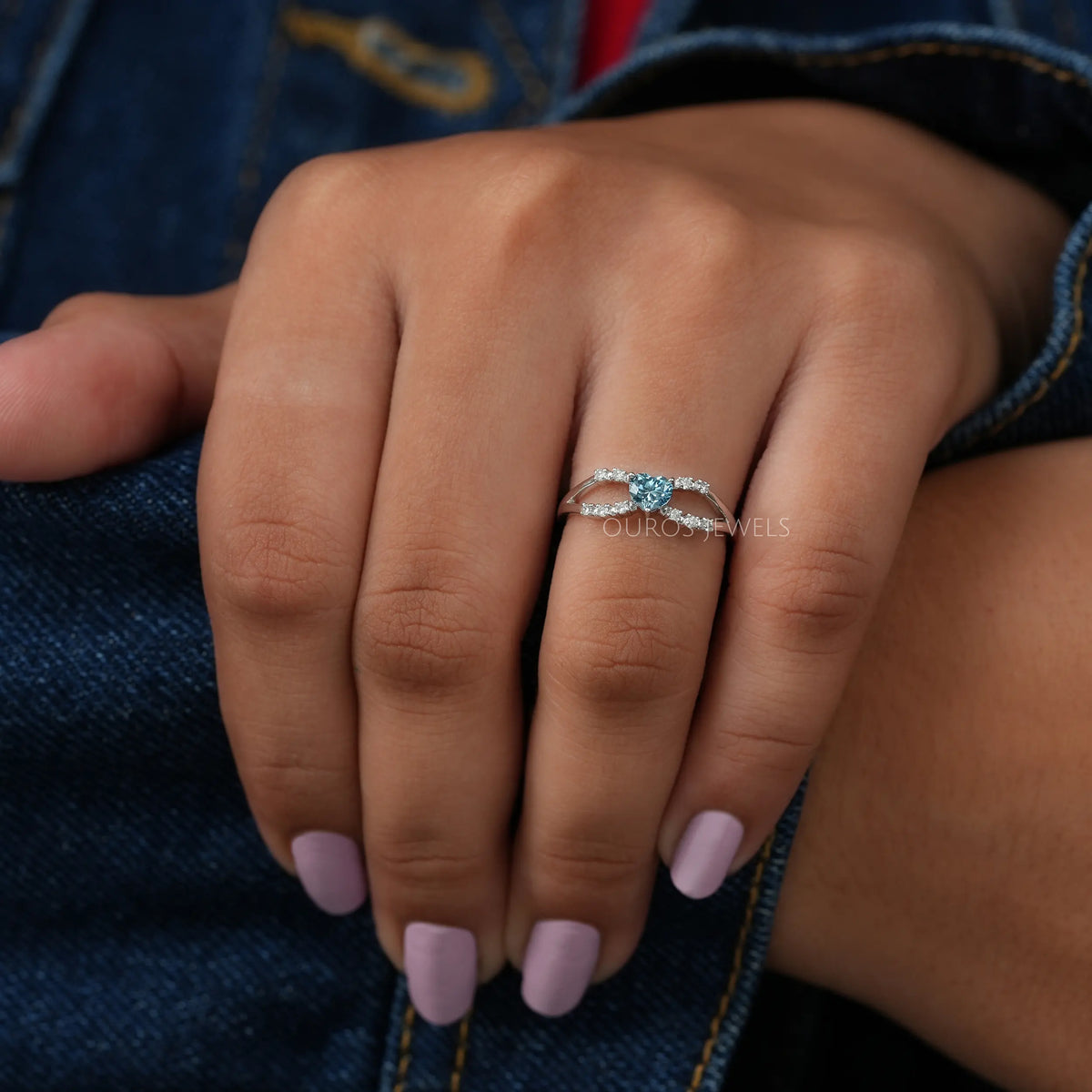 Blue Heart Diamond Split Shank Ring