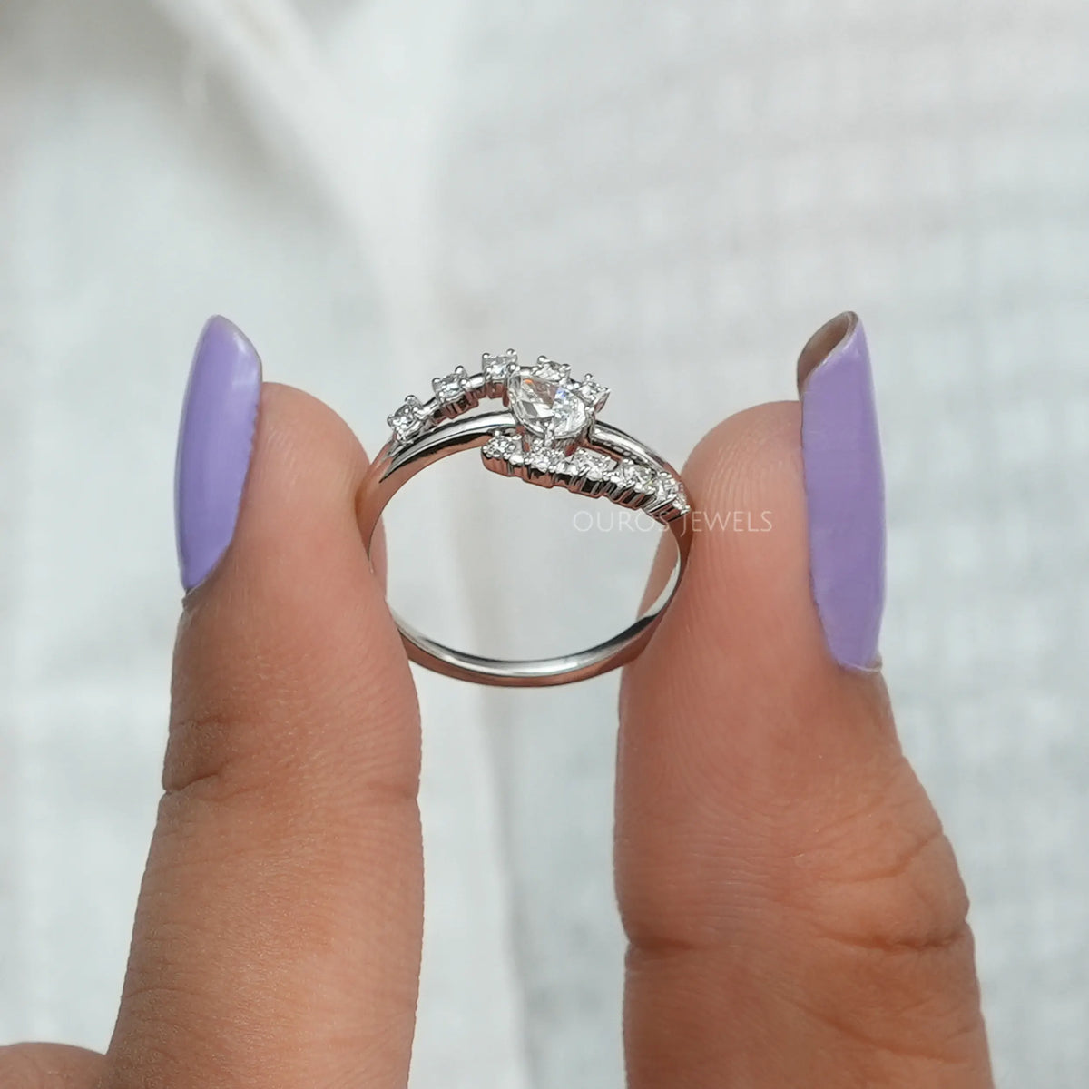 Bypass Style Pear Shaped Diamond Ring 14K White Gold