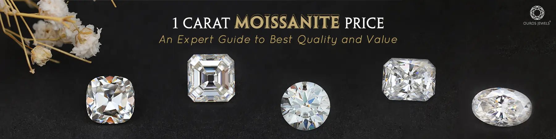 1 Carat Moissanite Price: An Expert Guide to Best Quality and Value. Various shapes of 1 carat moissanite gemstones on a black background
