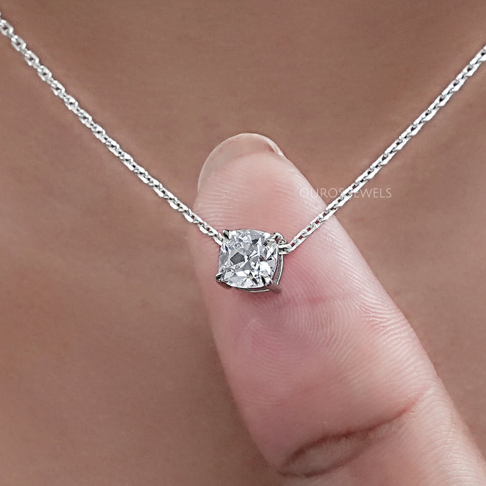 Square Old Mine Cushion Lab Diamond Solitaire Pendant Necklaces