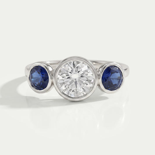 Three Stone Sapphire Gemstone Bezel Set Ring Ring