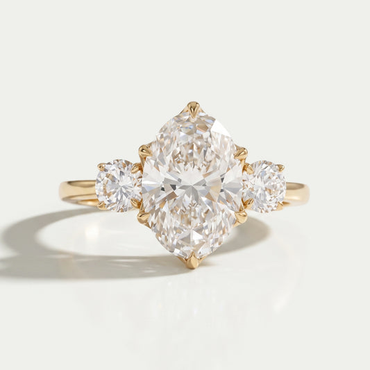 Three Stone Oval Cut Lab Grown Diamond Engagement Ring Ring