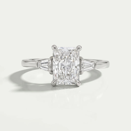 Brilliant Radiant Cut And Tapered Baguette Three stone ring Rings