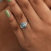 Blue Emerald Three Stone With Half Moon Cut Ring Ring