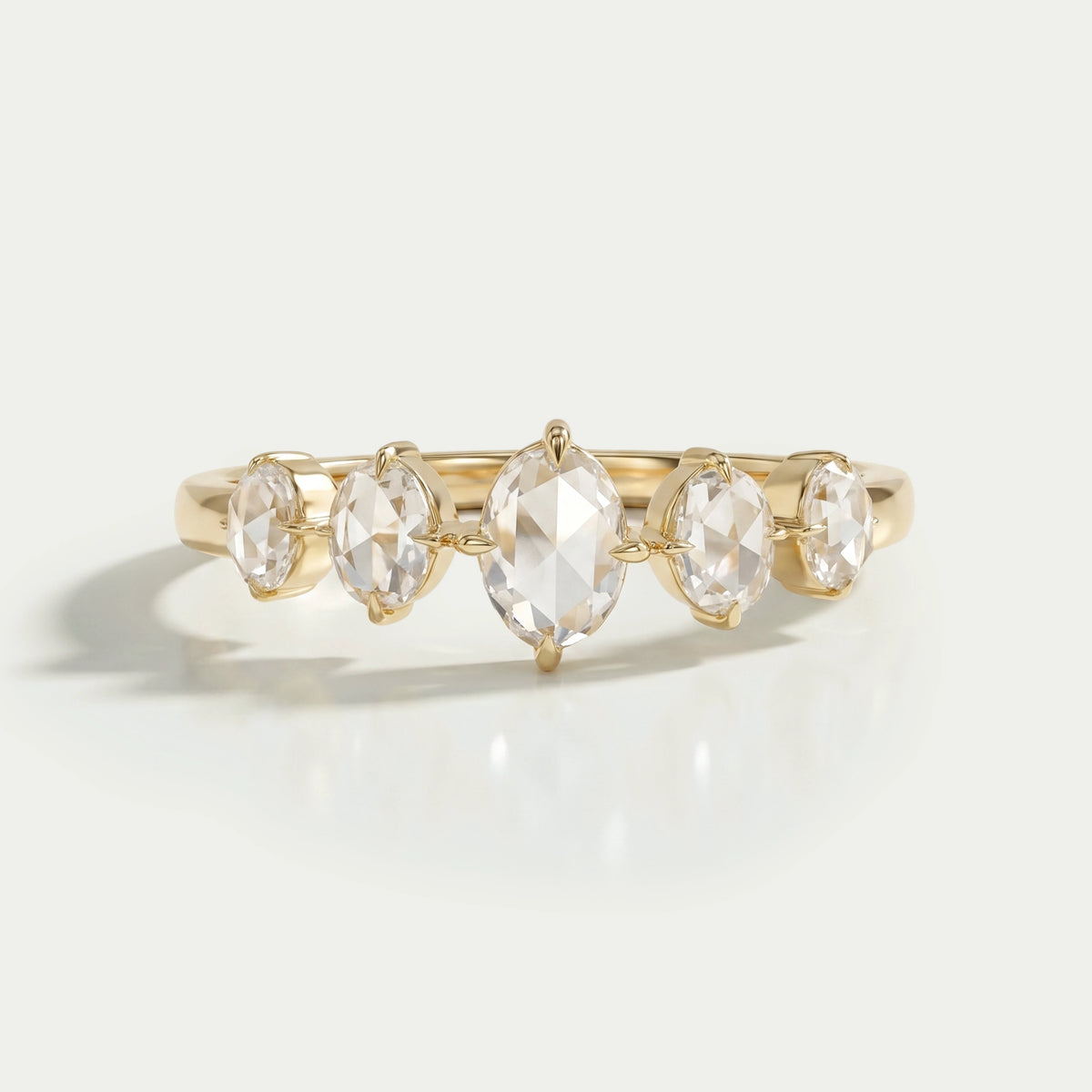 Five Stone Rose Cut Oval Diamond Ring