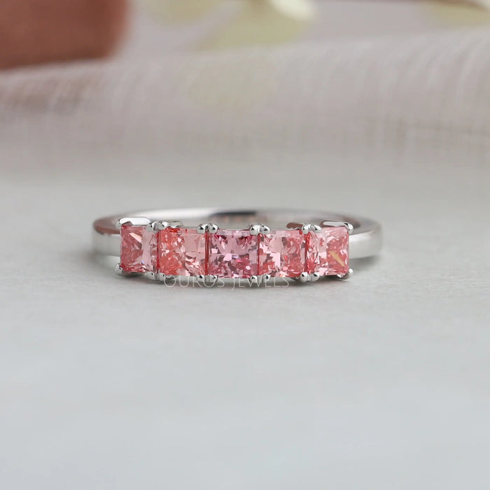Princess Cut Lab Grown Five Stone Diamond Ring Pink 4.00 US