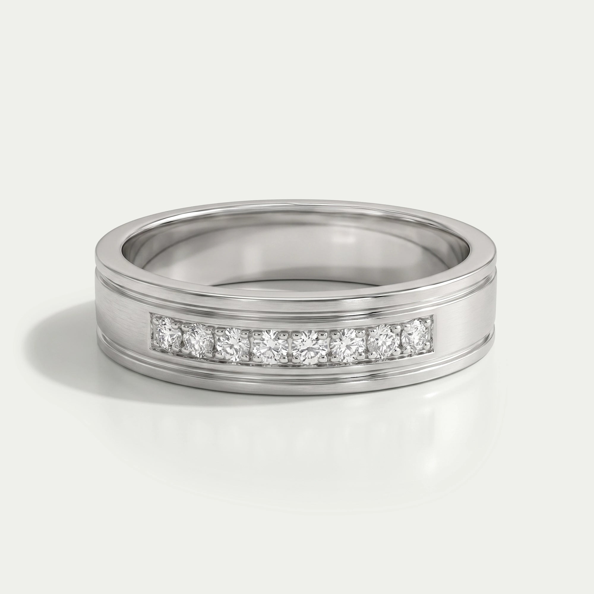 8 Stone Round Diamond Men's Wedding Band Rings
